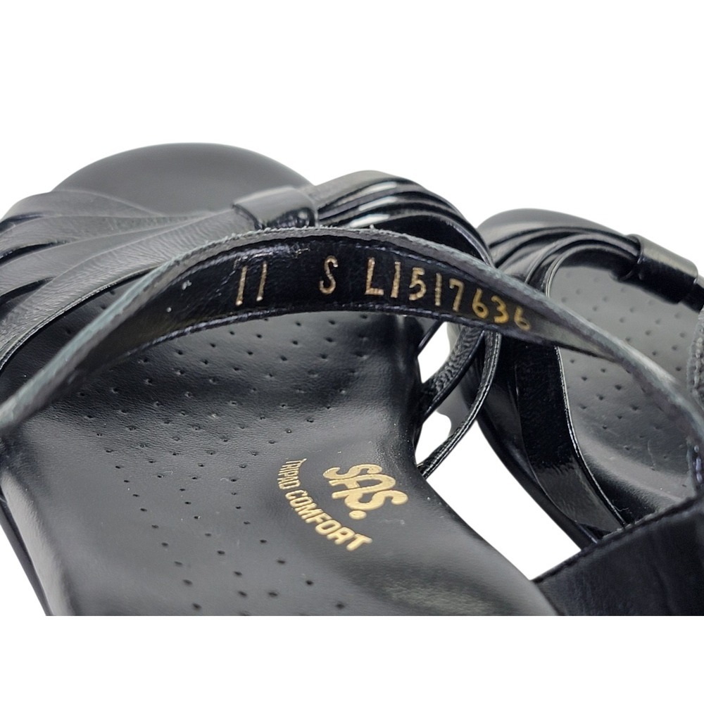 SAS Women's Strappy Quarter Strap Black Patent Leather Wedge Sandals Size 11 S - Picture 11 of 14